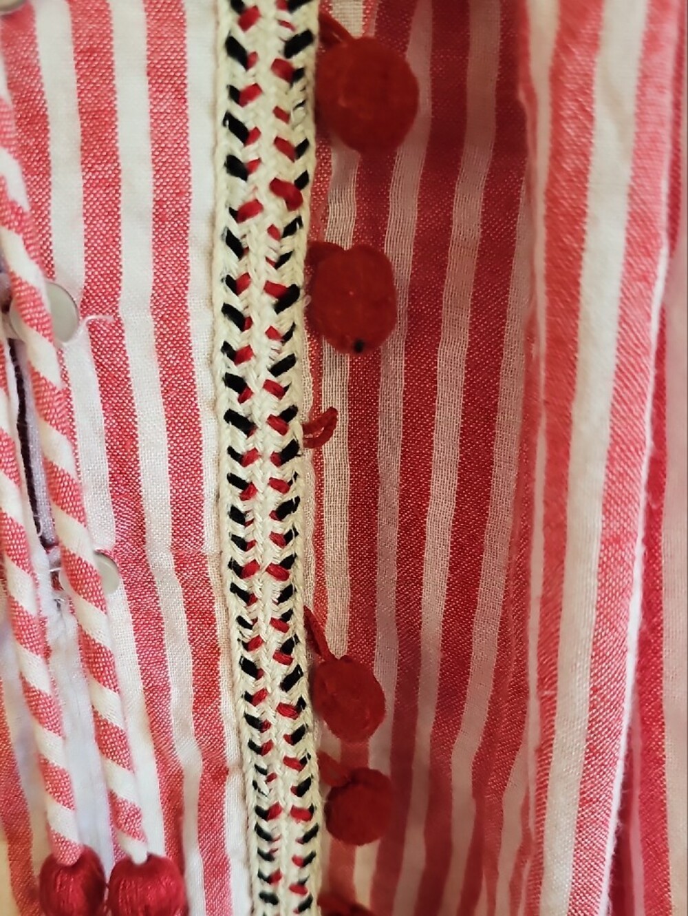 Striped Red Tassel Peasant Blouse - Picture 4 of 10